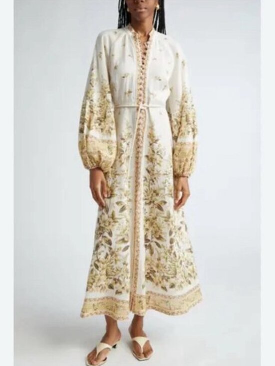Calypso St. Barth Dresses & Skirts - NWT Calypso St. Barth Floral Print Linen Button Front Midi Peasant Dress Size M